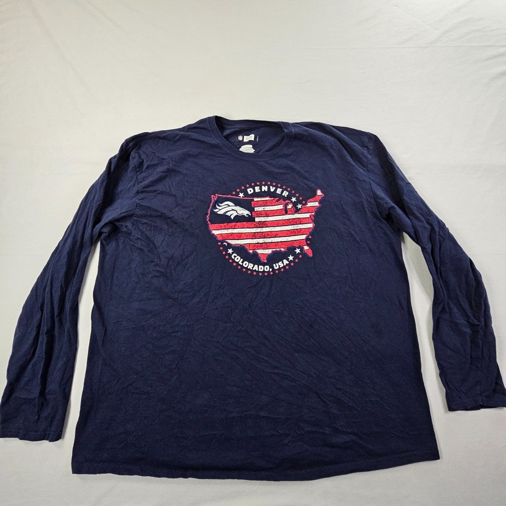Denver Broncos USA Blue Long Sleeve T-Shirt Men's 3XL